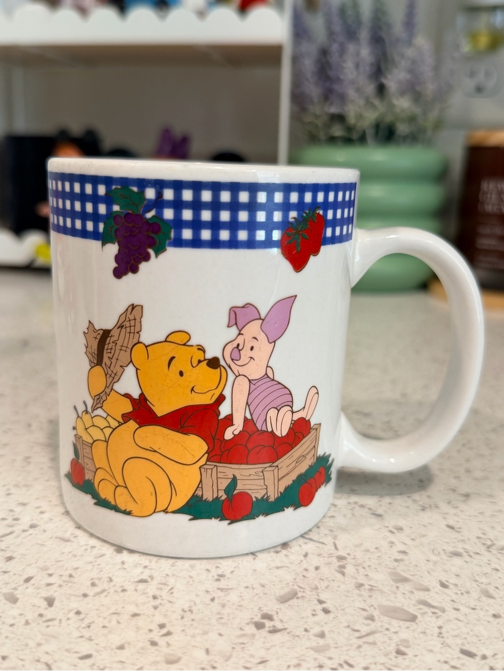 Vintage disney Winnie the Pooh & Piglet White Ceramic Mug Red & Blue Accents